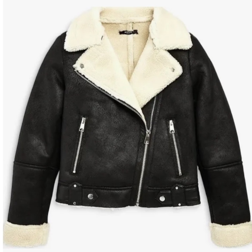 Bloomingdale's Black Aviator Jacket with Cream Lining